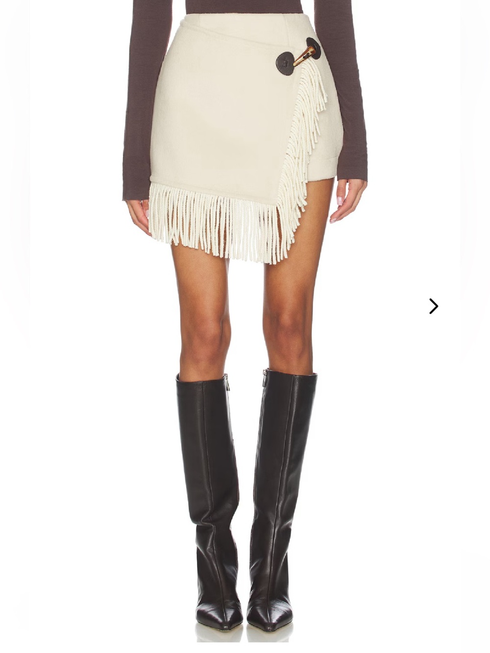 New Revolve Lovers + Friends Whitney Fringe Skort in Cream Wool Western